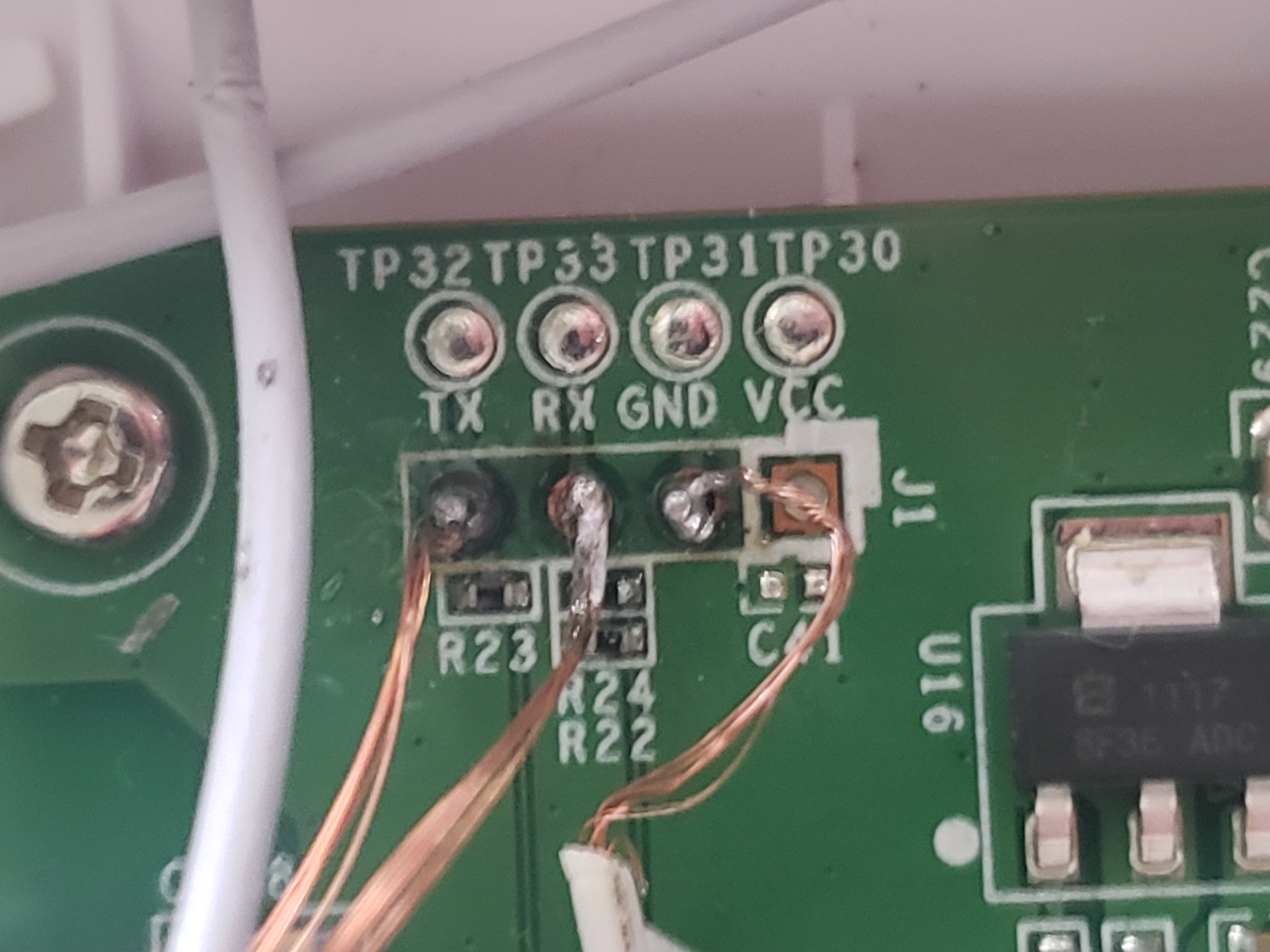 The UART interface on the circuit board.
